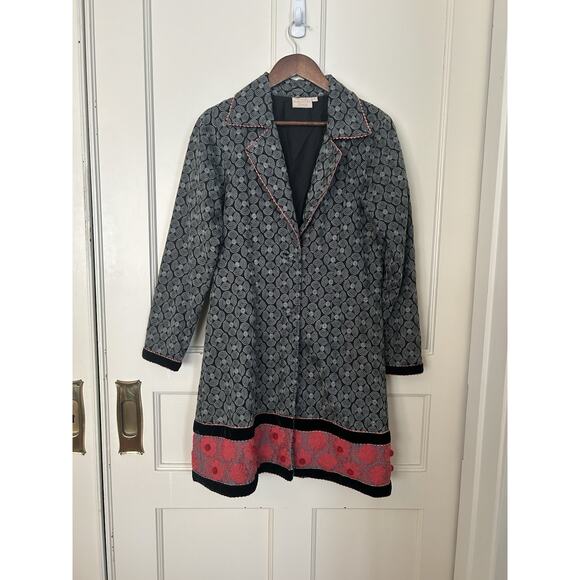 Rungolee Floral Beaded Embroidered Coat Womens Size Small Black Coral Boho - Picture 1 of 11